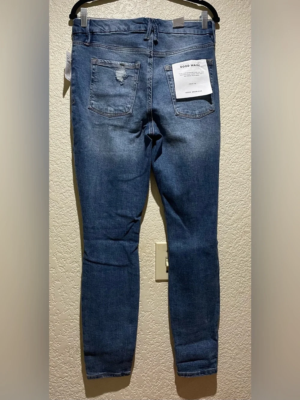 Good American Good Waist NWT High Rise Distressed Skinny Jeans Blue Size 10